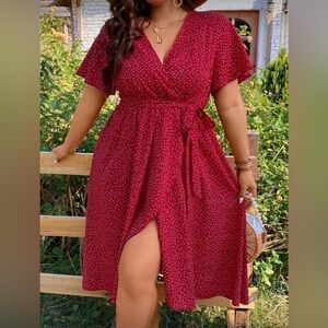 SHEIN Curve Red Polka Dot Midi Dress
